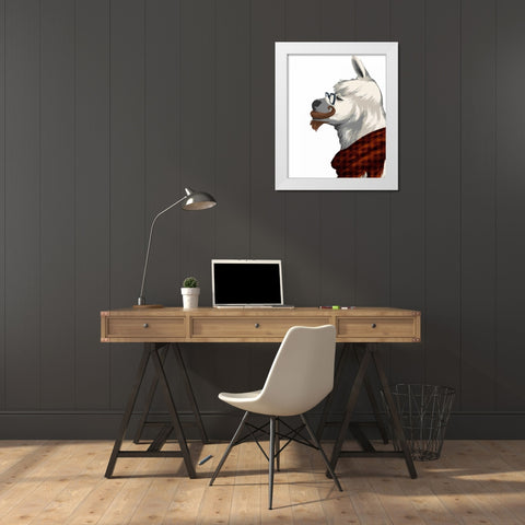 Wise Llama White Modern Wood Framed Art Print by SD Graphics Studio
