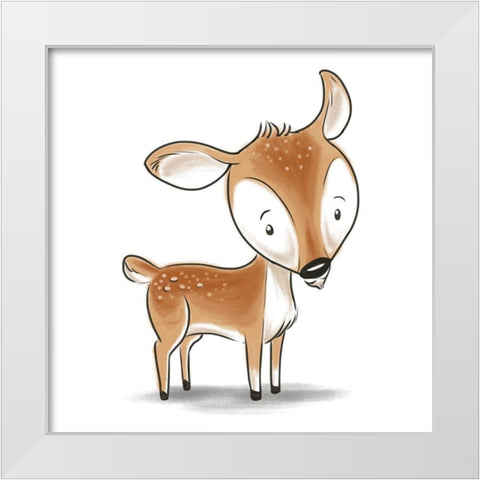Kids Deer White Modern Wood Framed Art Print by SD Graphics Studio