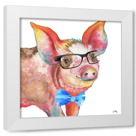 Nerdy Pig White Modern Wood Framed Art Print by Medley, Elizabeth