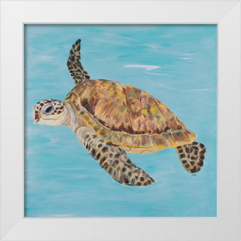 Turtle in the Blue Sea II White Modern Wood Framed Art Print by DeRice, Julie
