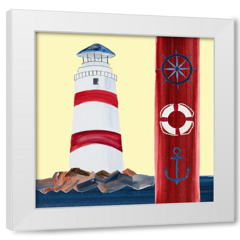 Lighthouse On The Sea White Modern Wood Framed Art Print by DeRice, Julie
