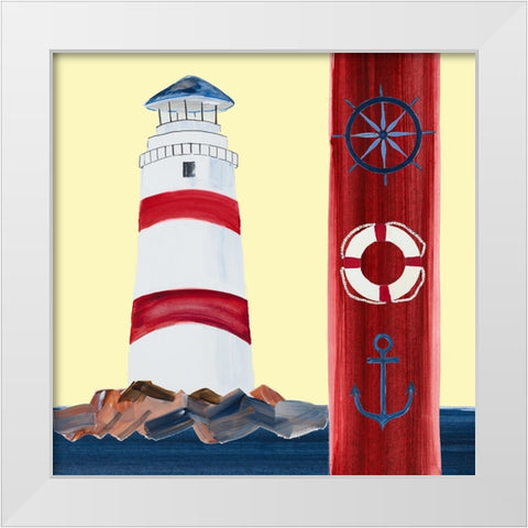 Lighthouse On The Sea White Modern Wood Framed Art Print by DeRice, Julie