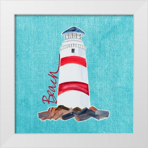 Beach Lighthouse White Modern Wood Framed Art Print by DeRice, Julie