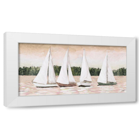 Great Sails At Sunset White Modern Wood Framed Art Print by DeRice, Julie