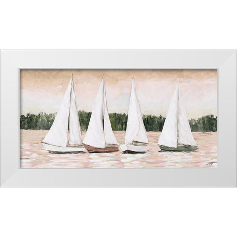 Great Sails At Sunset White Modern Wood Framed Art Print by DeRice, Julie