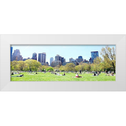 Central Park Picnic White Modern Wood Framed Art Print by Acosta