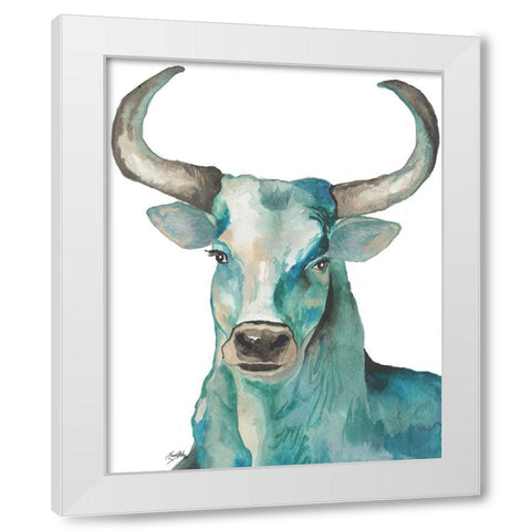 Teal Steer White Modern Wood Framed Art Print by Medley, Elizabeth