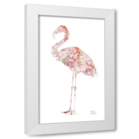 Flowery Flamingo White Modern Wood Framed Art Print by Pinto, Patricia