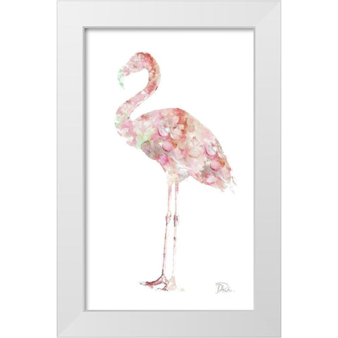 Flowery Flamingo White Modern Wood Framed Art Print by Pinto, Patricia