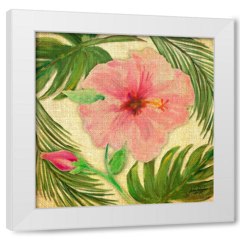 Tropical Hibiscus on Burlap White Modern Wood Framed Art Print by DeRice, Julie