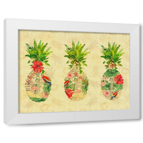 Triple Tropical Pineapple Collage White Modern Wood Framed Art Print by DeRice, Julie