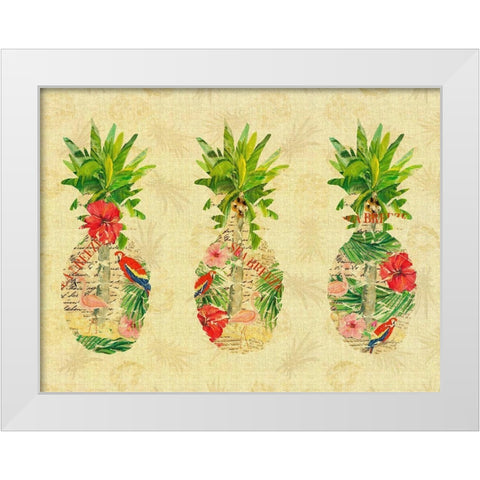 Triple Tropical Pineapple Collage White Modern Wood Framed Art Print by DeRice, Julie