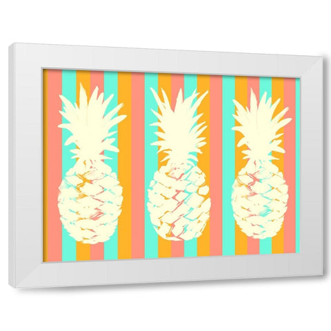 Striped Pineapple Trio White Modern Wood Framed Art Print by DeRice, Julie