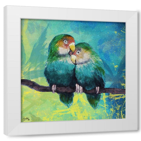 Tropical Birds In Love I White Modern Wood Framed Art Print by Medley, Elizabeth