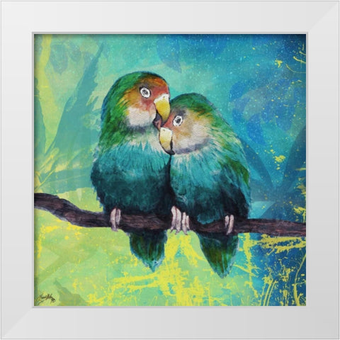 Tropical Birds In Love I White Modern Wood Framed Art Print by Medley, Elizabeth