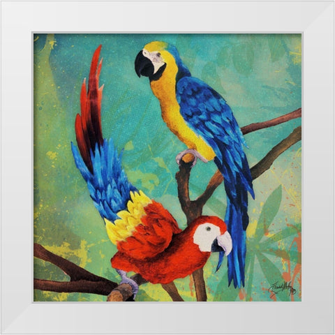 Tropical Birds in Love II White Modern Wood Framed Art Print by Medley, Elizabeth