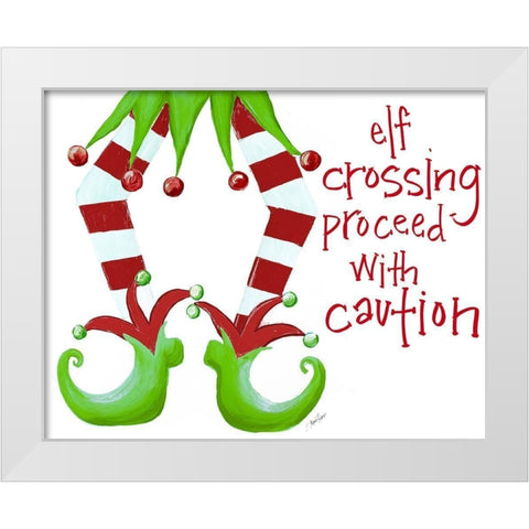 Elf Crossing Proceed With Caution White Modern Wood Framed Art Print by Ritter, Gina