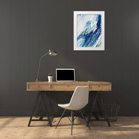 Beach Blue Waves White Modern Wood Framed Art Print by Mercado, M.