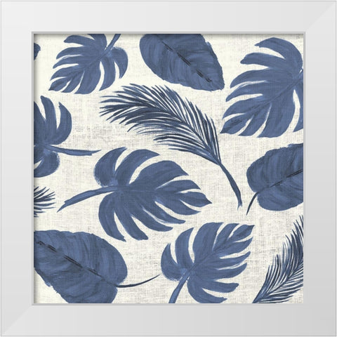 Blue Leaves Scatter Pattern White Modern Wood Framed Art Print by DeRice, Julie