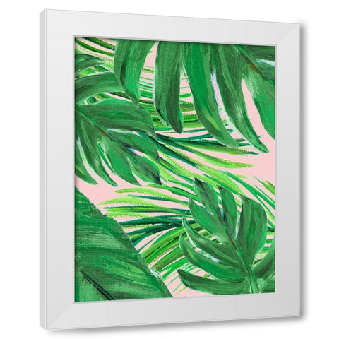 Green Palms on Blush II White Modern Wood Framed Art Print by DeRice, Julie