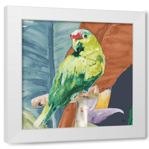 Tropical Parrot White Modern Wood Framed Art Print by Pinto, Patricia