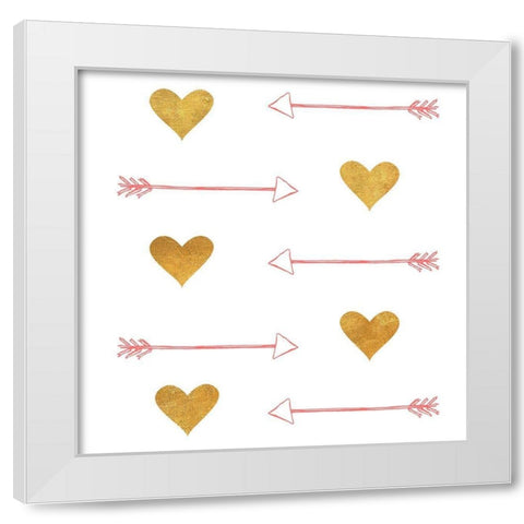 Gold Hearts and Arrows White Modern Wood Framed Art Print by SD Graphics Studio