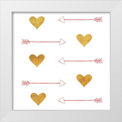 Gold Hearts and Arrows White Modern Wood Framed Art Print by SD Graphics Studio