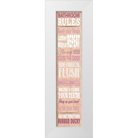 Bathroom Rules White Modern Wood Framed Art Print by SD Graphics Studio