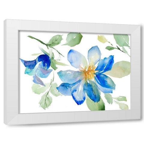 Clematis in Blue Shades White Modern Wood Framed Art Print by Loreth, Lanie