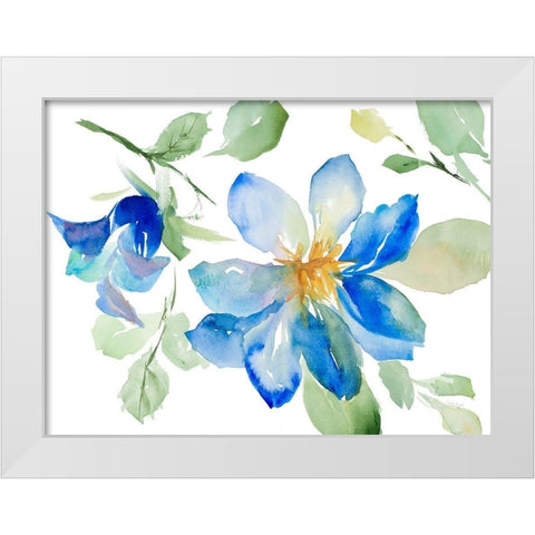 Clematis in Blue Shades White Modern Wood Framed Art Print by Loreth, Lanie