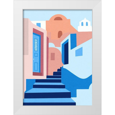 Walk In Greece White Modern Wood Framed Art Print by Amaya