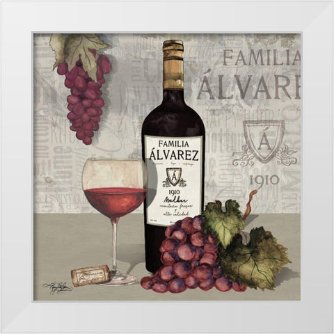 Uncork Wine and Grapes I White Modern Wood Framed Art Print by Baker, Mary Beth