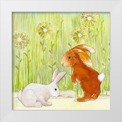 The Bunnies I White Modern Wood Framed Art Print by Diannart
