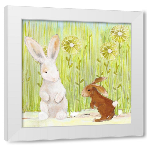 The Bunnies II White Modern Wood Framed Art Print by Diannart