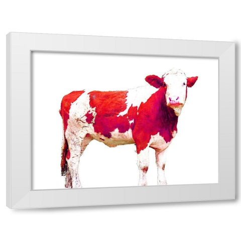 Bright Red Swiss Cow White Modern Wood Framed Art Print by Hyler, JB