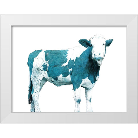 Bright Blue Swiss Cow White Modern Wood Framed Art Print by Hyler, JB