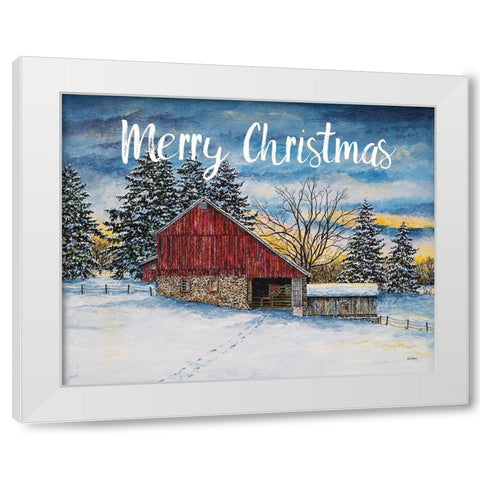 Merry Christmas Barn White Modern Wood Framed Art Print by Redding, James