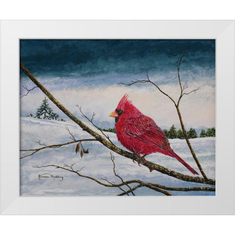 Cardinal In A Pastel Sky White Modern Wood Framed Art Print by Redding, James