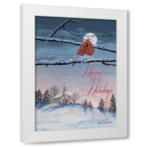 Happy Holiday Cardinal White Modern Wood Framed Art Print by Redding, James