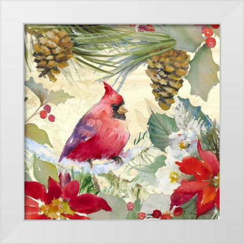Cardinal and Pinecones I White Modern Wood Framed Art Print by Loreth, Lanie