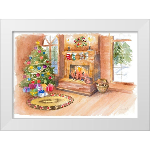 Santas Fireplace and Tree Scene White Modern Wood Framed Art Print by Loreth, Lanie
