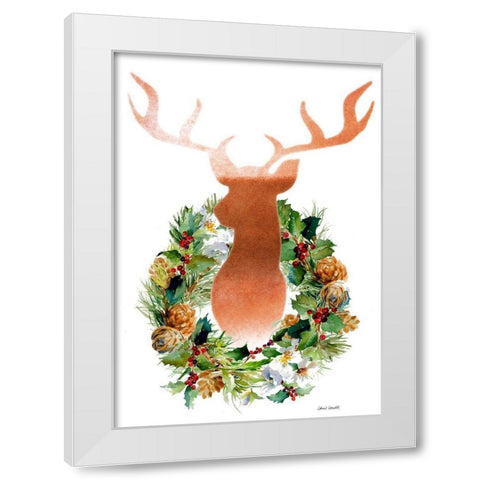 Holiday Wreath With Deer White Modern Wood Framed Art Print by Loreth, Lanie