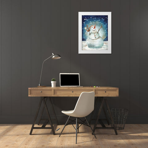 Snowman Cheers I White Modern Wood Framed Art Print by Medley, Elizabeth