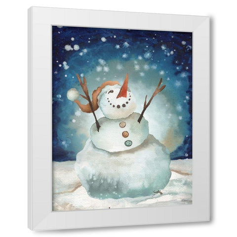 Snowman Cheers I White Modern Wood Framed Art Print by Medley, Elizabeth