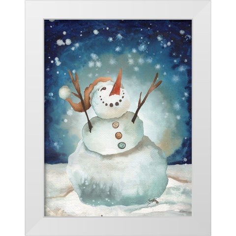 Snowman Cheers I White Modern Wood Framed Art Print by Medley, Elizabeth