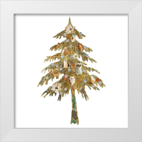 Holiday Tree with Birds White Modern Wood Framed Art Print by Pinto, Patricia