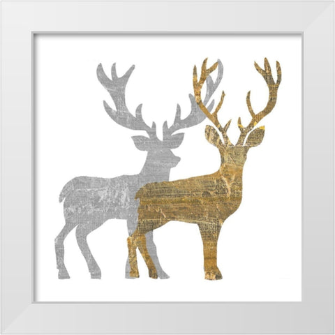 Two Holiday Deer White Modern Wood Framed Art Print by Pinto, Patricia