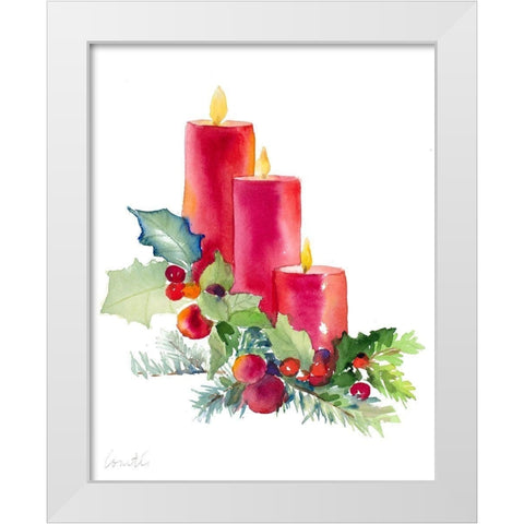 Candles with Holly White Modern Wood Framed Art Print by Loreth, Lanie