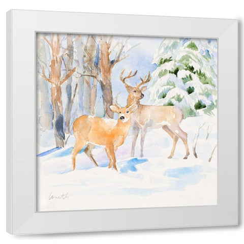 Deer in the Pines White Modern Wood Framed Art Print by Loreth, Lanie