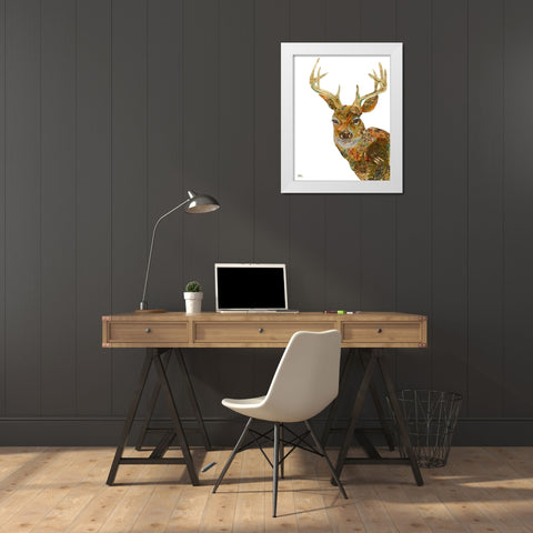 Retro Deer White Modern Wood Framed Art Print by Pinto, Patricia